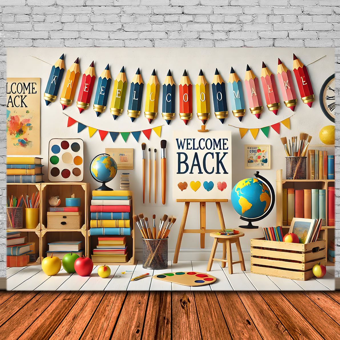 Crayon Brush Welcome Back to School Backdrop RR7-238