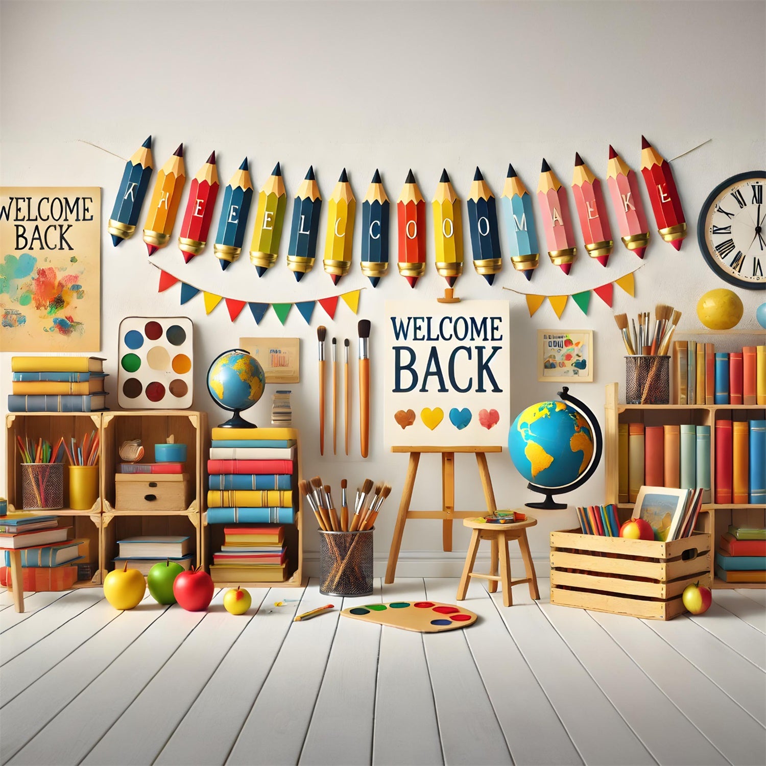 Crayon Brush Welcome Back to School Backdrop RR7-238