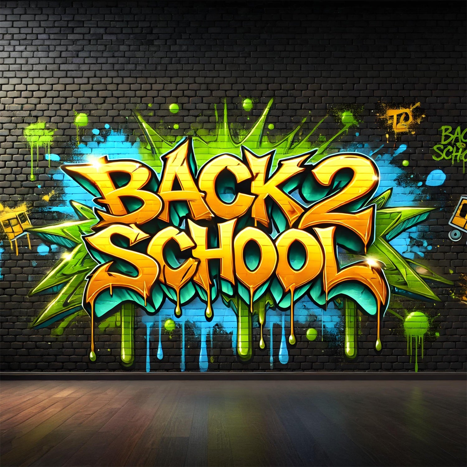 Back to School Brick Wall Graffiti Backdrop RR7-241