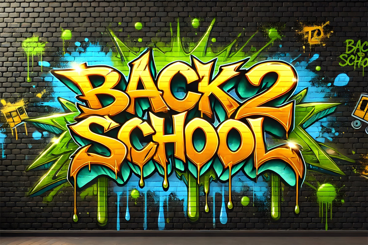 Back to School Brick Wall Graffiti Backdrop RR7-241