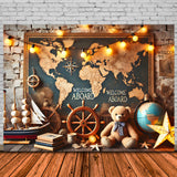 Back to School World Map Sailboat Backdrop RR7-244