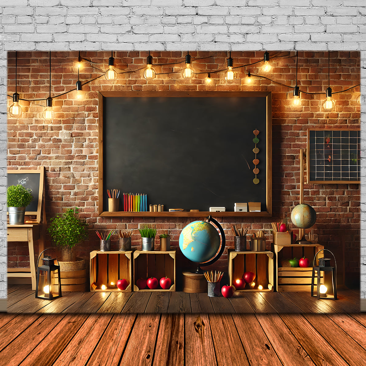 Brick Wall Blackboard Back to School Backdrop RR7-245