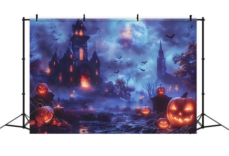 Enchanted Halloween Pumpkin Castle Backdrop RR7-246