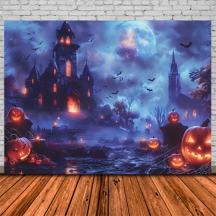 Enchanted Halloween Pumpkin Castle Backdrop RR7-246