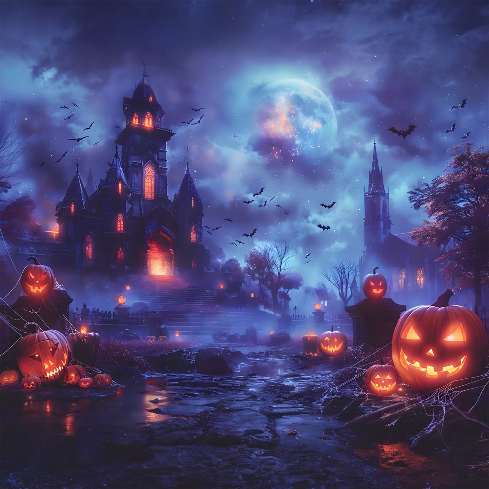 Enchanted Halloween Pumpkin Castle Backdrop RR7-246