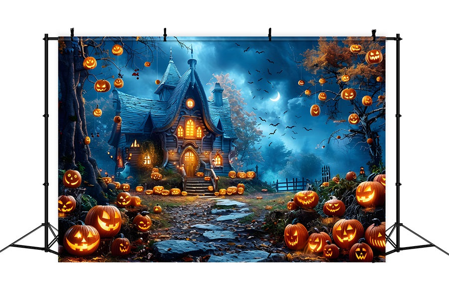 Haunted Halloween Pumpkin Cottage Backdrop RR7-247