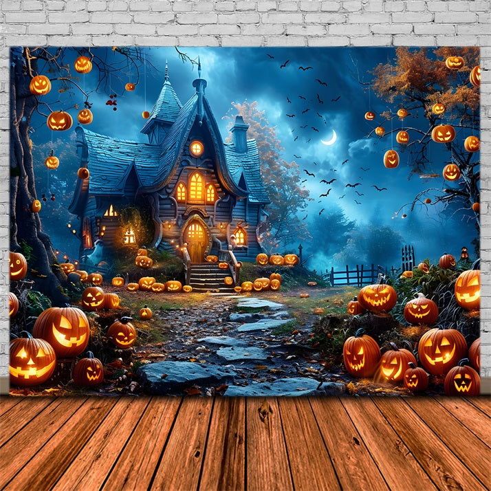 Haunted Halloween Pumpkin Cottage Backdrop RR7-247