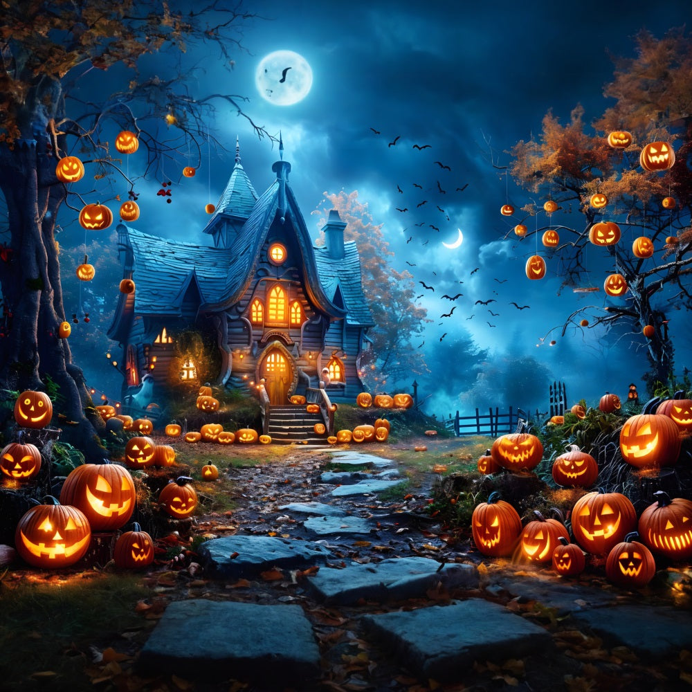 Haunted Halloween Pumpkin Cottage Backdrop RR7-247