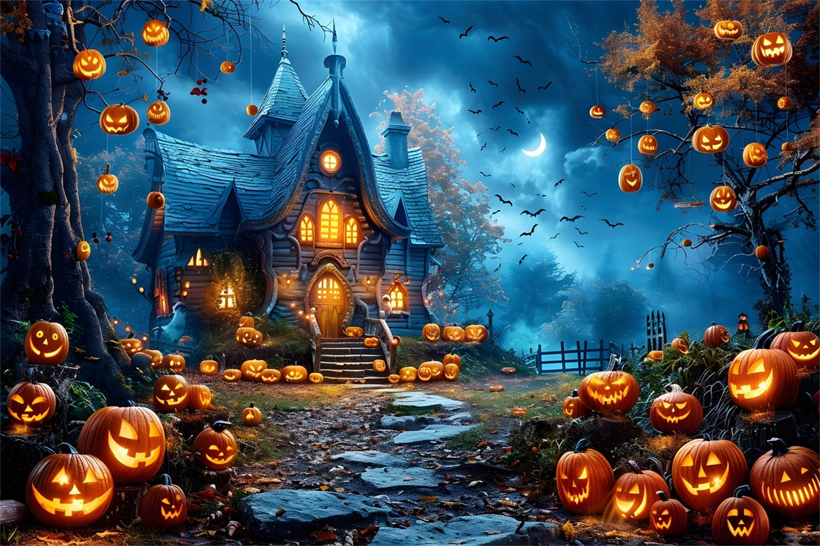 Haunted Halloween Pumpkin Cottage Backdrop RR7-247