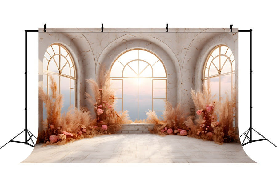 Fall Elegance Pampas Grass Floral Arch Backdrop RR7-248