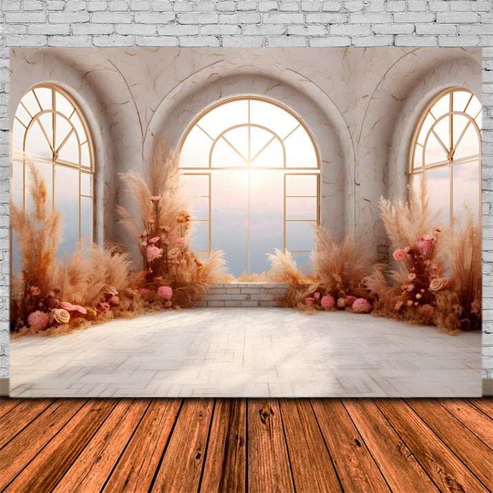 Fall Elegance Pampas Grass Floral Arch Backdrop RR7-248