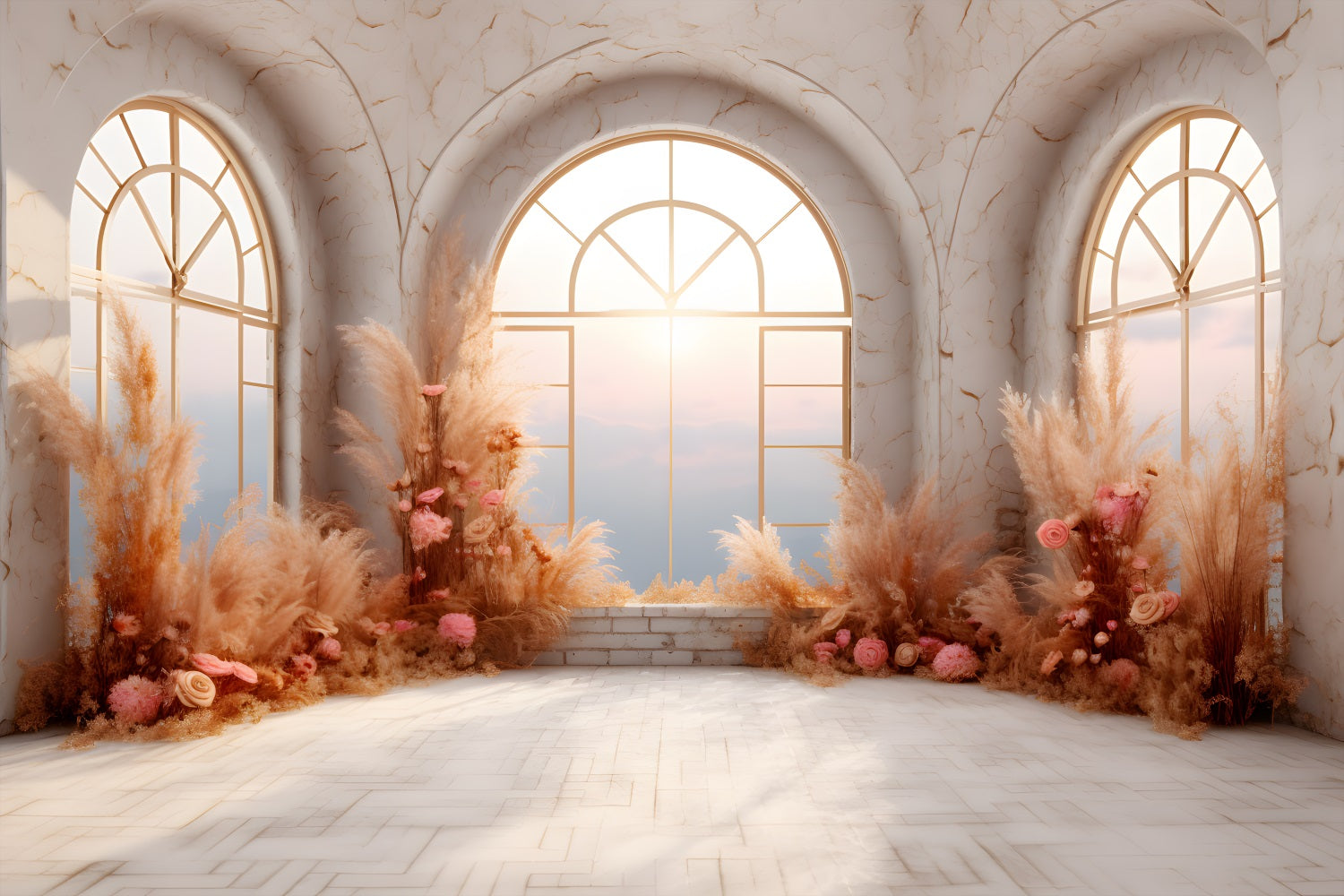 Fall Elegance Pampas Grass Floral Arch Backdrop RR7-248