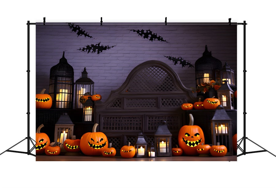 Halloween Pumpkin Lanterns Haunted Castle Backdrop RR7-249