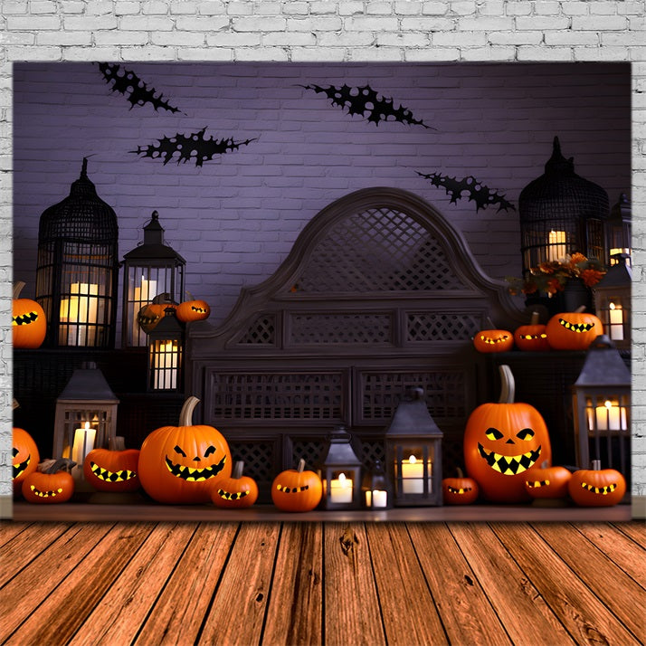 Halloween Pumpkin Lanterns Haunted Castle Backdrop RR7-249