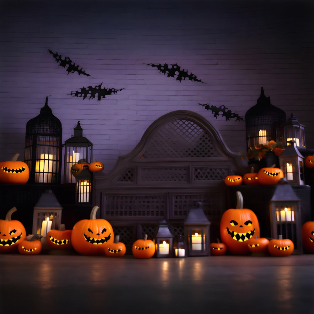 Halloween Pumpkin Lanterns Haunted Castle Backdrop RR7-249