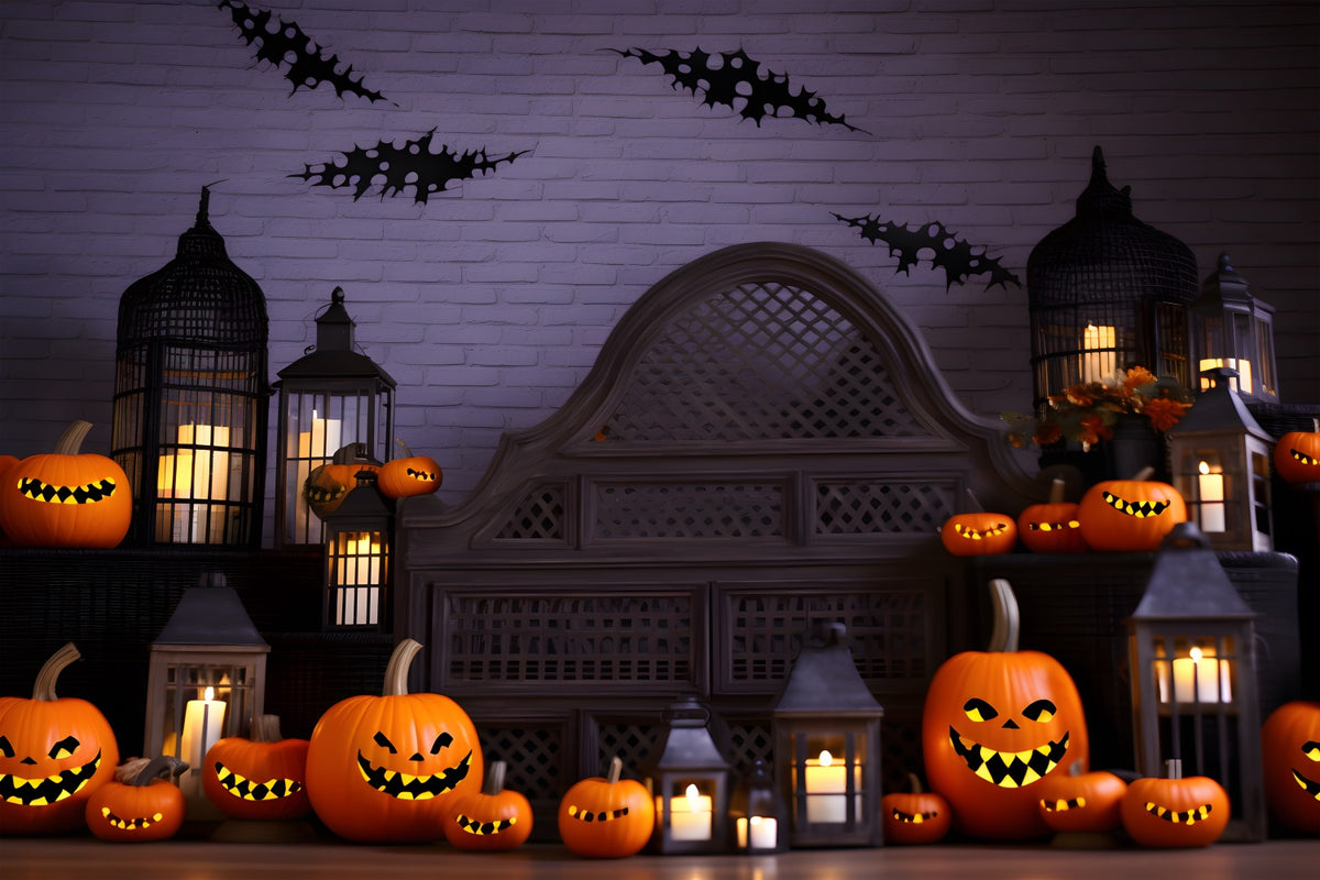 Halloween Pumpkin Lanterns Haunted Castle Backdrop RR7-249