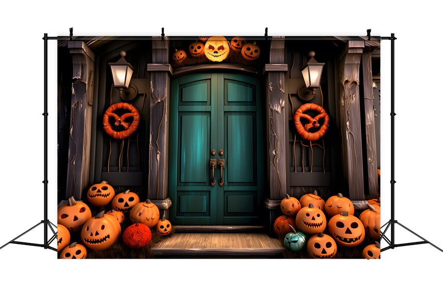 Halloween Pumpkin Haunted Doorway Wreaths Backdrop RR7-250