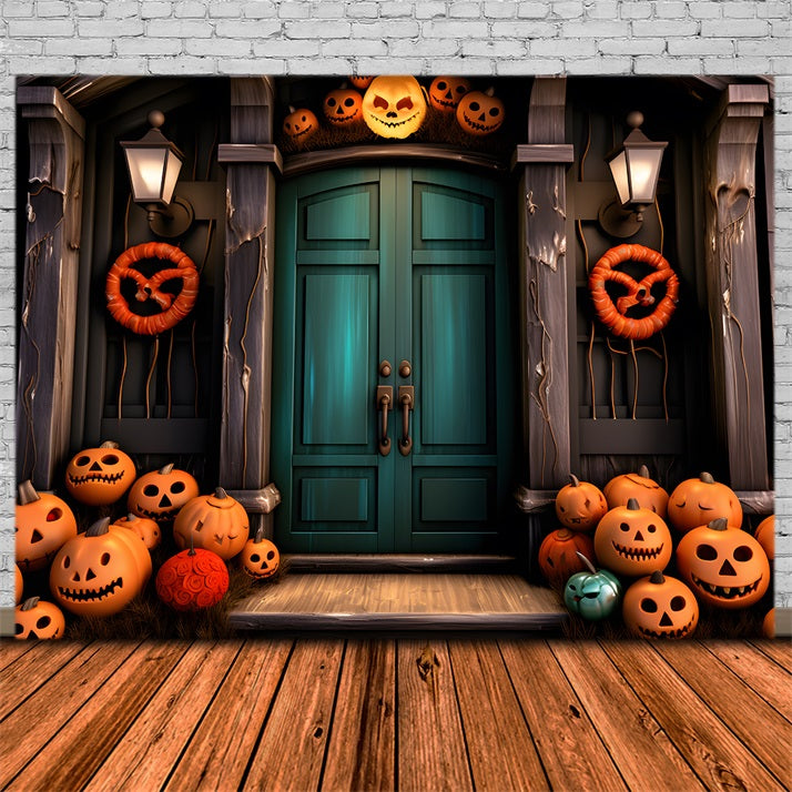 Halloween Pumpkin Haunted Doorway Wreaths Backdrop RR7-250