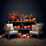 Fall Floral Pumpkin Display Cozy Seating Backdrop RR7-251