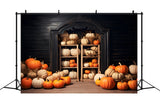 Fall Pumpkin Display Wooden Arch Door Backdrop RR7-252