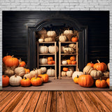 Fall Pumpkin Display Wooden Arch Door Backdrop RR7-252