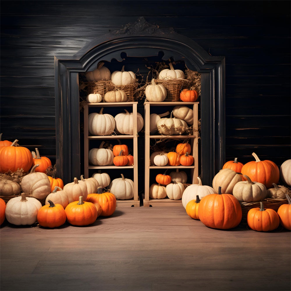 Fall Pumpkin Display Wooden Arch Door Backdrop RR7-252