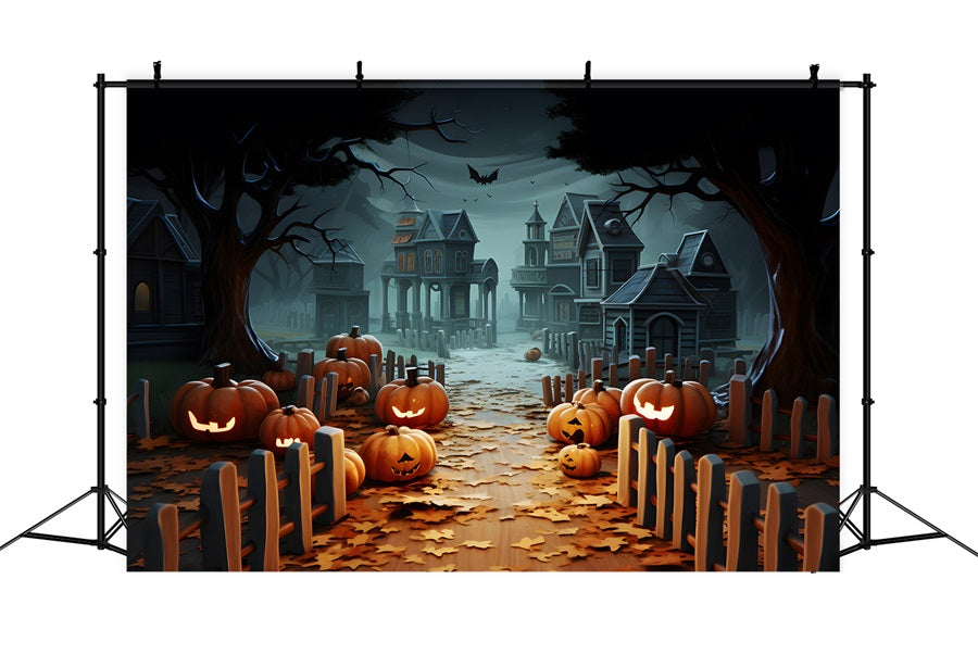 Halloween Pumpkin Lanterns Haunted Village Backdrop RR7-254