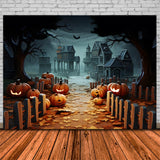 Halloween Pumpkin Lanterns Haunted Village Backdrop RR7-254