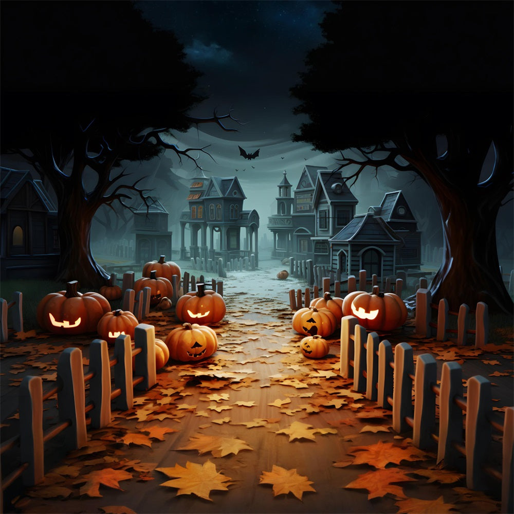 Halloween Pumpkin Lanterns Haunted Village Backdrop RR7-254