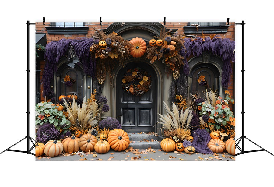 Halloween Pumpkin Lanterns Elegant Doorway Backdrop RR7-255