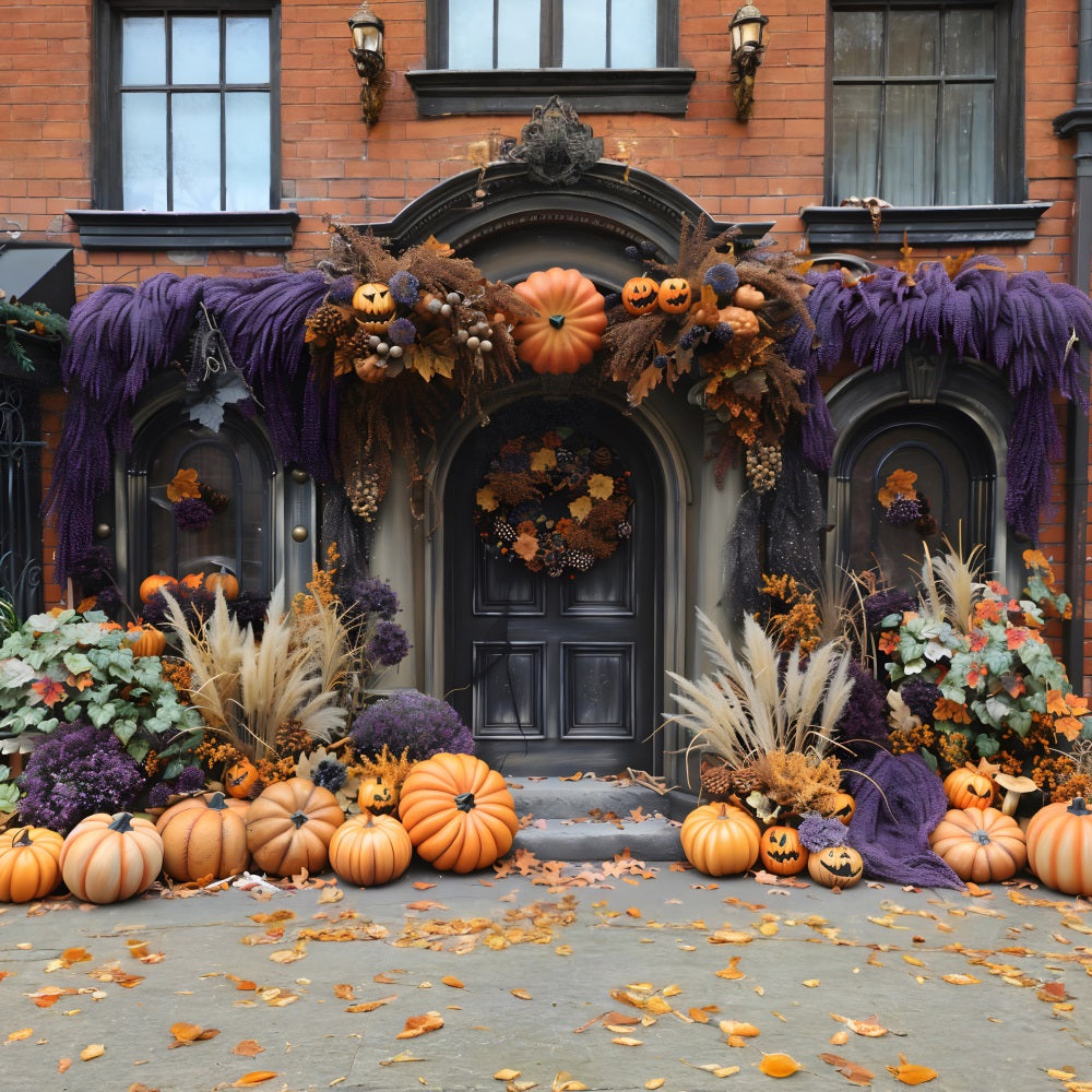 Halloween Pumpkin Lanterns Elegant Doorway Backdrop RR7-255