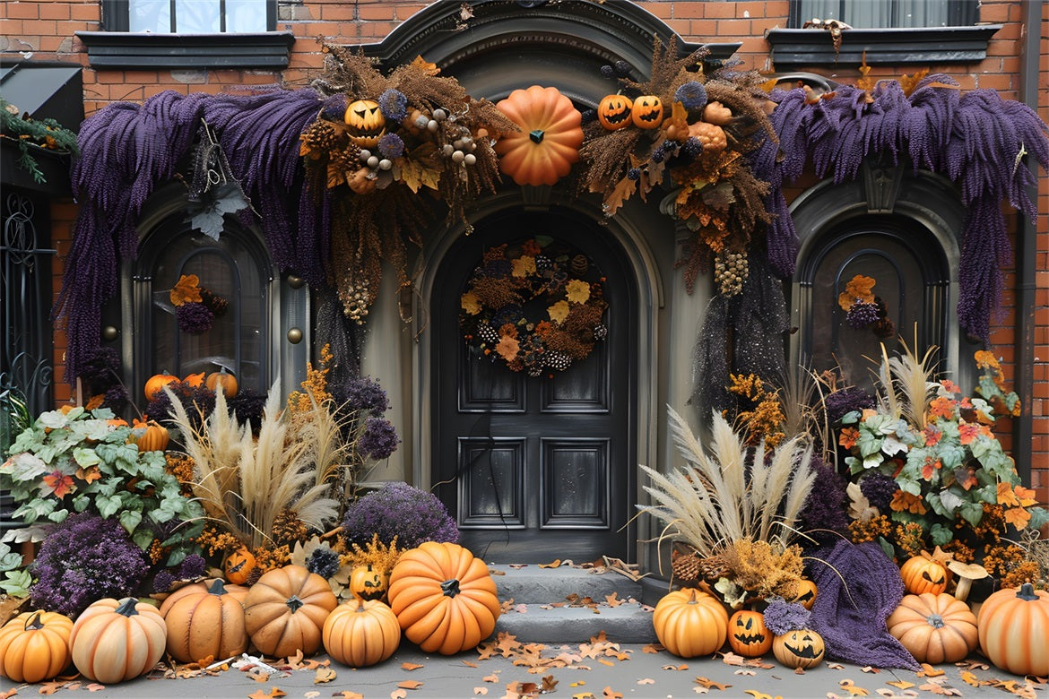 Halloween Pumpkin Lanterns Elegant Doorway Backdrop RR7-255