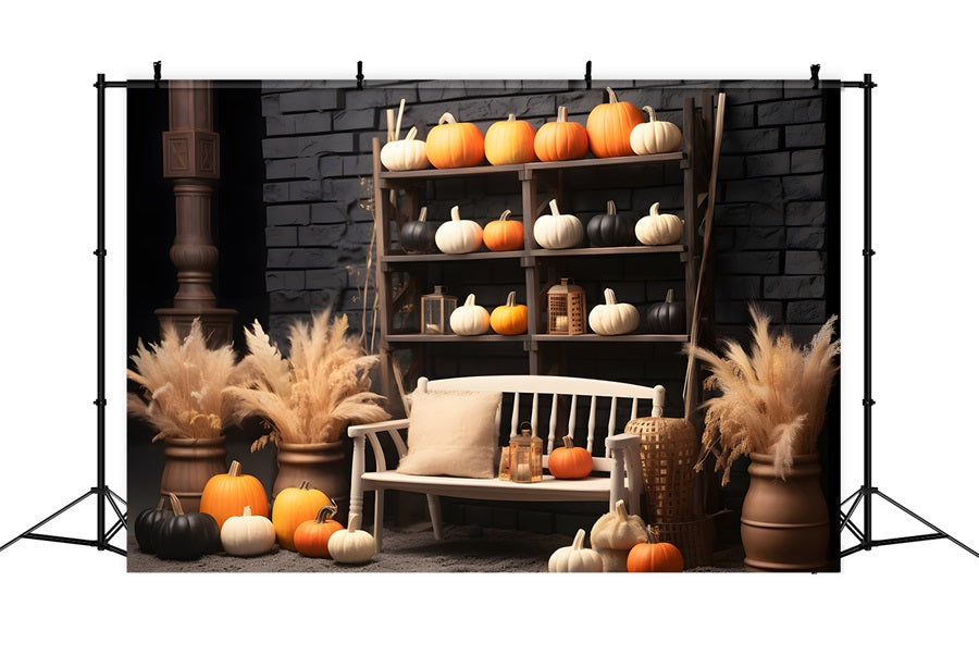 Elegant Fall Pumpkin Floral Bench Backdrop RR7-256