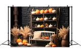 Elegant Fall Pumpkin Floral Bench Backdrop RR7-256