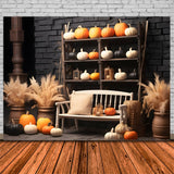 Elegant Fall Pumpkin Floral Bench Backdrop RR7-256