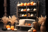 Elegant Fall Pumpkin Floral Bench Backdrop RR7-256