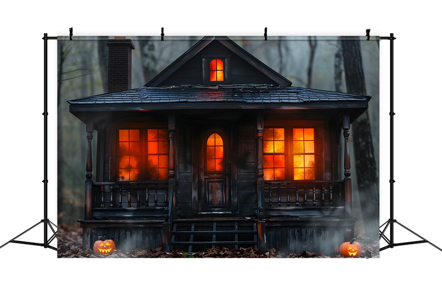 Halloween Pumpkin Spooky Cabin in the Woods Backdrop RR7-257