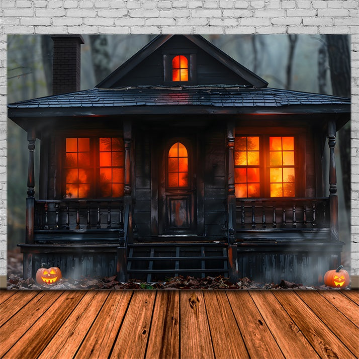 Halloween Pumpkin Spooky Cabin in the Woods Backdrop RR7-257