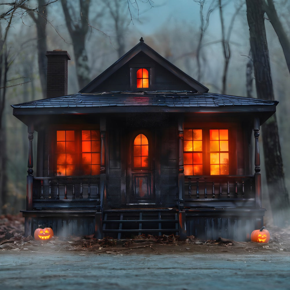 Halloween Pumpkin Spooky Cabin in the Woods Backdrop RR7-257