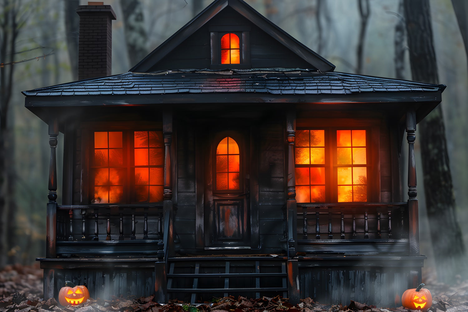 Halloween Pumpkin Spooky Cabin in the Woods Backdrop RR7-257