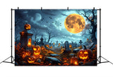 Halloween Pumpkin Lanterns Graveyard Backdrop RR7-258