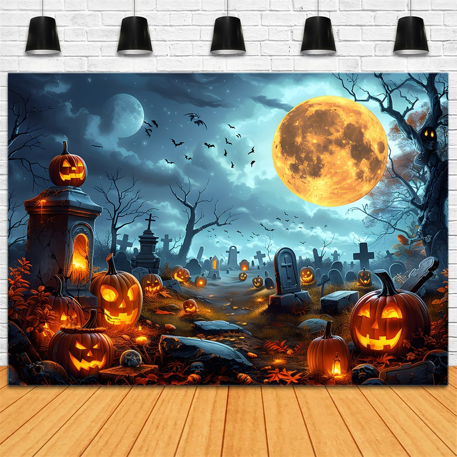 Halloween Pumpkin Lanterns Graveyard Backdrop RR7-258