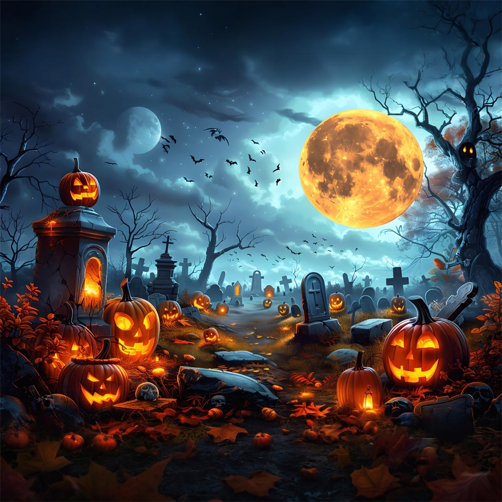 Halloween Pumpkin Lanterns Graveyard Backdrop RR7-258