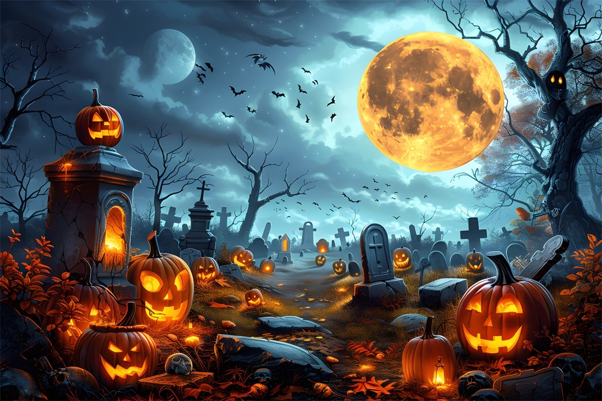 Halloween Pumpkin Lanterns Graveyard Backdrop RR7-258