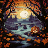 Halloween Pumpkin Enchanted Forest River Backdrop RR7-259