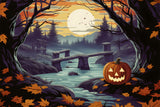 Halloween Pumpkin Enchanted Forest River Backdrop RR7-259