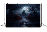 Spooky Halloween Moonlit Haunted Houses Backdrop RR7-26