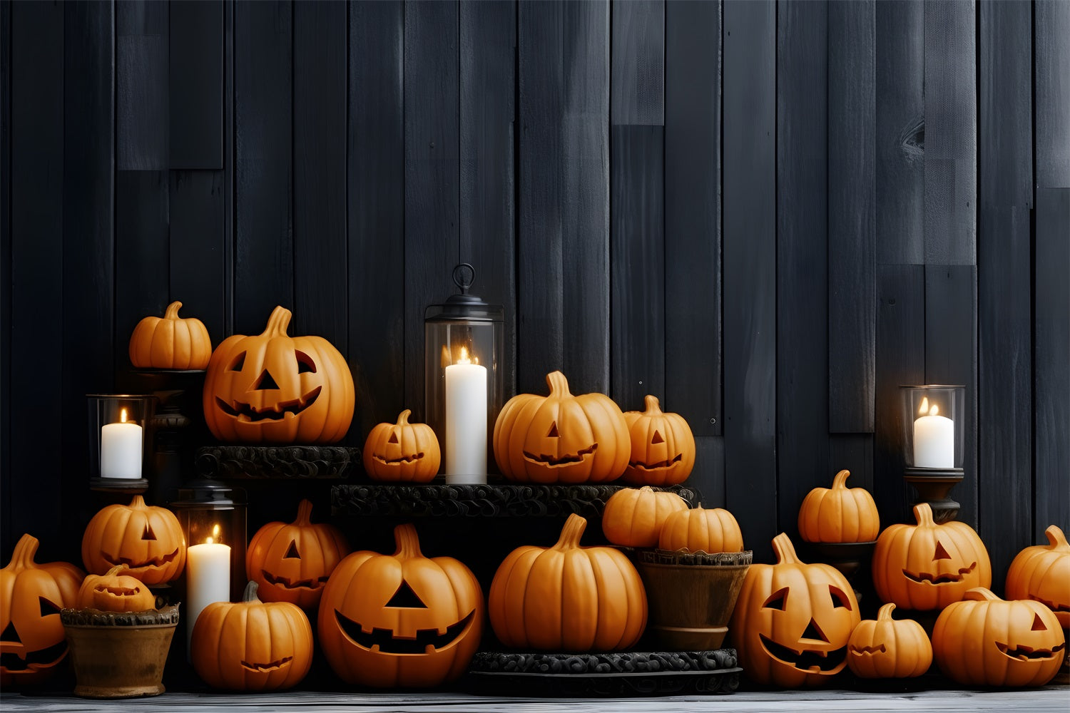 Halloween Pumpkin Lanterns Wooden Wall Backdrop RR7-260