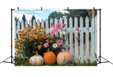 Fall Pumpkin Flower Garden Fence Backdrop RR7-261