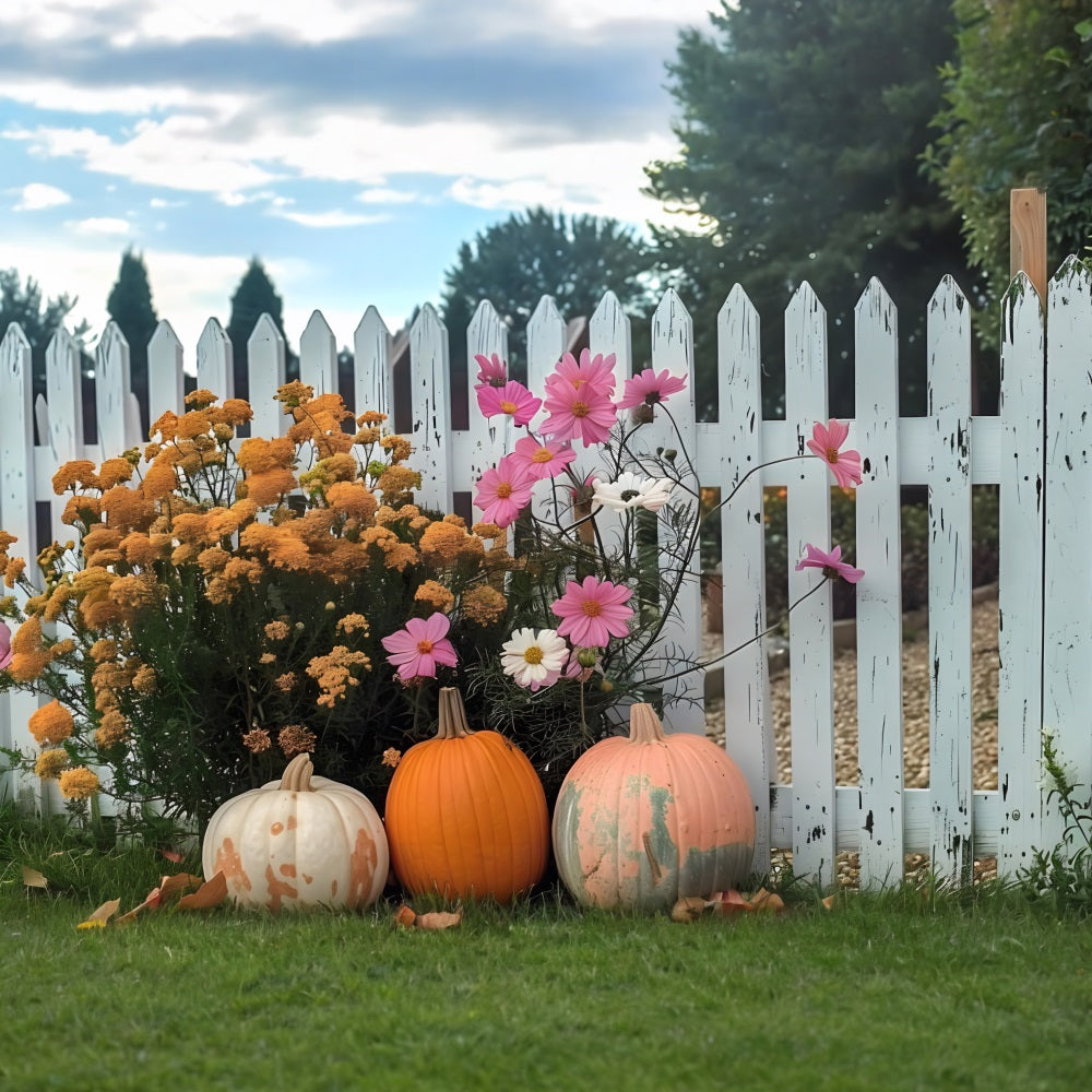 Fall Pumpkin Flower Garden Fence Backdrop RR7-261